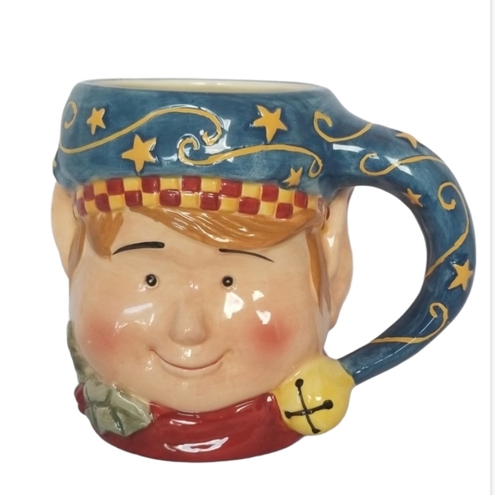 This the Season Elf Mug Cup Large Ceramic Blue Burgundy  Christmas *